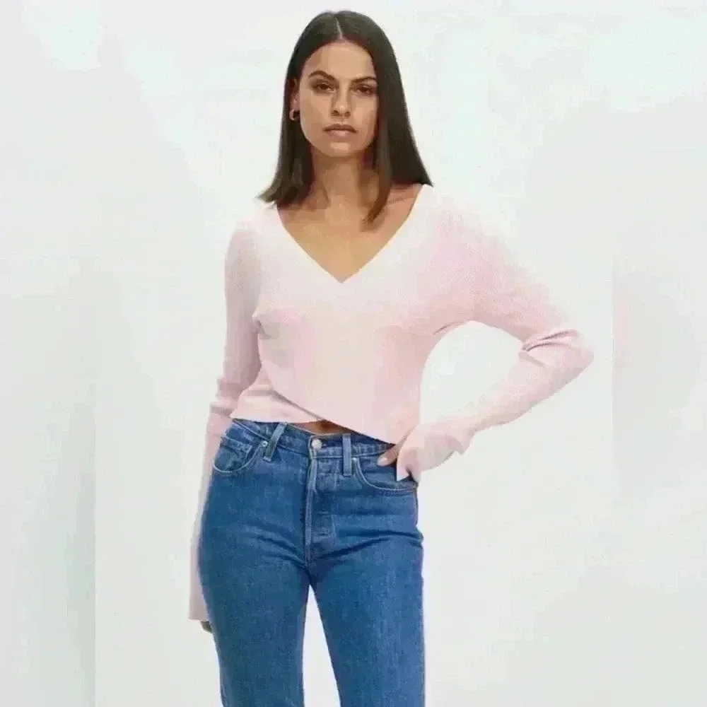 NWT Atmos & Here Charolette Cross Over Knit Feminine Girlie Powder Pink Top 6